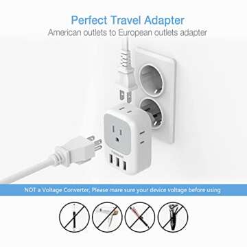 TESSAN 3 Pack European Travel Plug Adapter, US to Europe Power Adapter with 4 AC Outlets and 3 USB, Type C Charger Adaptor Converter for USA to EU Italy France Spain Iceland Greece Germany Paris