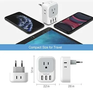 TESSAN 3 Pack European Travel Plug Adapter, US to Europe Power Adapter with 4 AC Outlets and 3 USB, Type C Charger Adaptor Converter for USA to EU Italy France Spain Iceland Greece Germany Paris