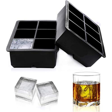 Meukcva Ice Cube Trays - Large Flexible 6 Cavity Molds for Whiskey & Cocktails (2Pcs)