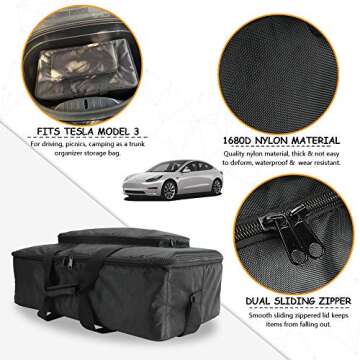 ROCCS Tesla Model Y Model 3 Model X Frunk Cooler Organizer, Front Trunk Insulated Zipper Cooler Bag with Mesh Pockets