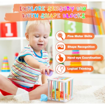 Baby Toys 6 to12 Months, 7 in-1 Montessori Toy for 6-9-12-18 Month Old with Pull String Toy, Sensory Bin Toys, Stacking Baby Blocks & Soft Infant Ring & Sensory Ball, Stacking Cups for Toddler Gift