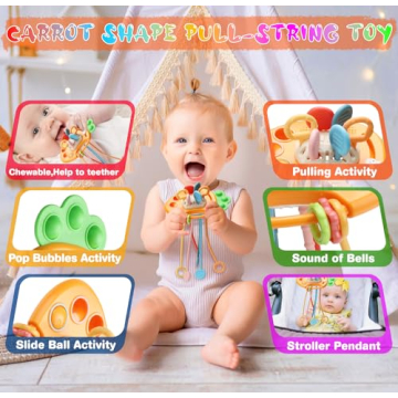 Baby Toys 6 to12 Months, 7 in-1 Montessori Toy for 6-9-12-18 Month Old with Pull String Toy, Sensory Bin Toys, Stacking Baby Blocks & Soft Infant Ring & Sensory Ball, Stacking Cups for Toddler Gift