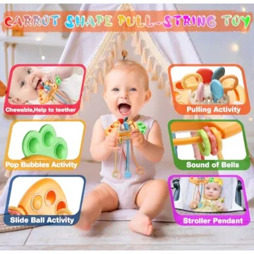 Baby Toys 6 to12 Months, 7 in-1 Montessori Toy for 6-9-12-18 Month Old with Pull String Toy, Sensory Bin Toys, Stacking Baby Blocks & Soft Infant Ring & Sensory Ball, Stacking Cups for Toddler Gift