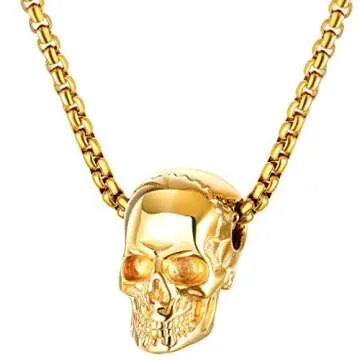 Jude Jewelers Gold Gothic Skull Necklace - Stainless Steel Biker Pendant