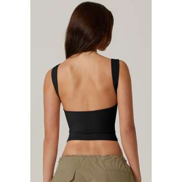 QINSEN High Neck Open Back Cropped Tops for Women Sleeveless Summer Y2K Tee Shirts Black XS