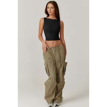 QINSEN High Neck Open Back Cropped Tops for Women Sleeveless Summer Y2K Tee Shirts Black XS