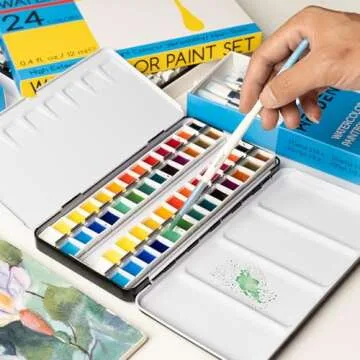 MEEDEN Empty Watercolor Paint Palette: Travel Water Color Palette Tin with 48 Half Pans - Portable Metal Palette Tin Box (Galaxy)