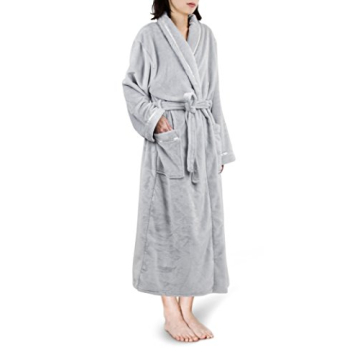 PAVILIA Plush Fleece Robe for Women - Soft, Cozy & Stylish Long Bathrobe with Satin Trim (S/M, Light...