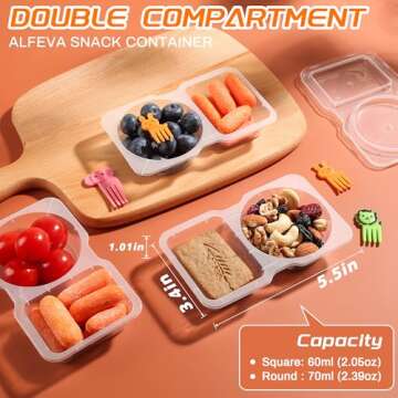 ALFEVA 24 Pcs Reusable Snack Containers - Lightweight Dual Compartments