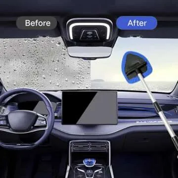 Windshield Cleaning Tool Windshield Cleaning Wand Auto Window Cleaner,4 Pieces Reusable Cloth Pads for Car Interior, Dirty Car Washing Brushes (Blue)