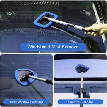 Windshield Cleaning Tool Windshield Cleaning Wand Auto Window Cleaner,4 Pieces Reusable Cloth Pads for Car Interior, Dirty Car Washing Brushes (Blue)