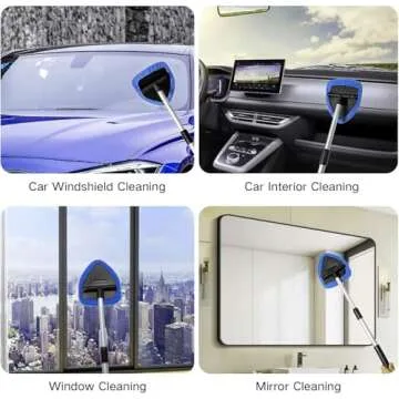 Windshield Cleaning Tool Windshield Cleaning Wand Auto Window Cleaner,4 Pieces Reusable Cloth Pads for Car Interior, Dirty Car Washing Brushes (Blue)