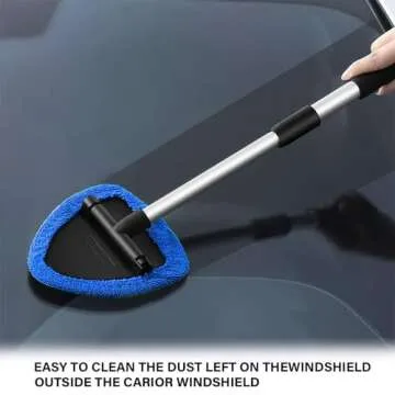 Windshield Cleaning Tool Windshield Cleaning Wand Auto Window Cleaner,4 Pieces Reusable Cloth Pads for Car Interior, Dirty Car Washing Brushes (Blue)