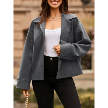Tankaneo Women’s Oversized Cropped Pea Coat for Fall