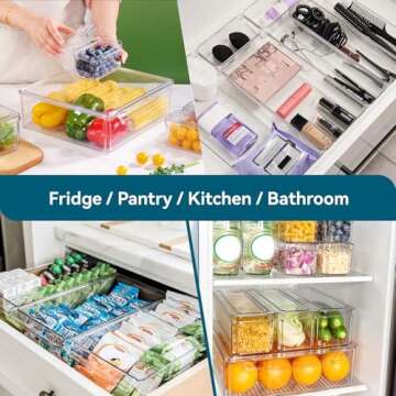 Luckore 10 Pack Clear Fridge Organizer, Stackable Refrigerator Organizer Bins with Lids, Fridge Storage Containers for Kitchen, Food, Cabinets, Fruits, Vegetables, Cereals