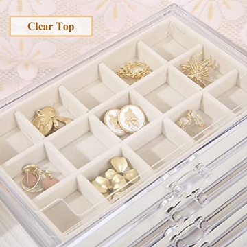 misaya Earring Jewelry Organizer with 5 Drawers, Christmas Day Present, Clear Acrylic Jewelry Box for Women, Velvet Earring Display Holder for Earrings Ring Bracelet Necklace, Cream