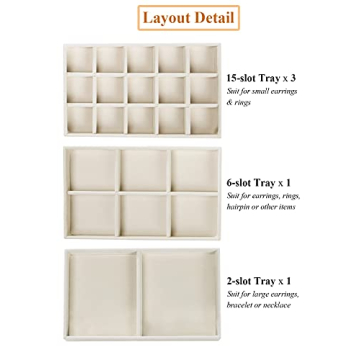 misaya Earring Jewelry Organizer with 5 Drawers, Christmas Day Present, Clear Acrylic Jewelry Box for Women, Velvet Earring Display Holder for Earrings Ring Bracelet Necklace, Cream