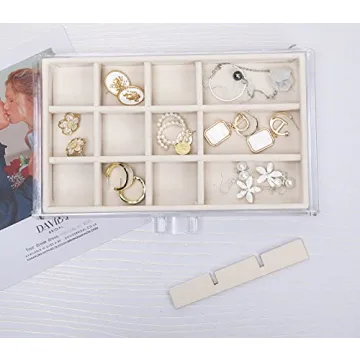 misaya Earring Jewelry Organizer with 5 Drawers, Christmas Day Present, Clear Acrylic Jewelry Box for Women, Velvet Earring Display Holder for Earrings Ring Bracelet Necklace, Cream