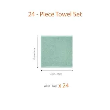 Amazon Basics Washcloth for bathroom, 100% Cotton Extra Absorbent , Fast Drying - salon towels - 24-Pack Seafoam Green, 12 x 12 inches