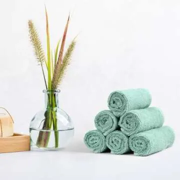 Amazon Basics Washcloth for bathroom, 100% Cotton Extra Absorbent , Fast Drying - salon towels - 24-Pack Seafoam Green, 12 x 12 inches