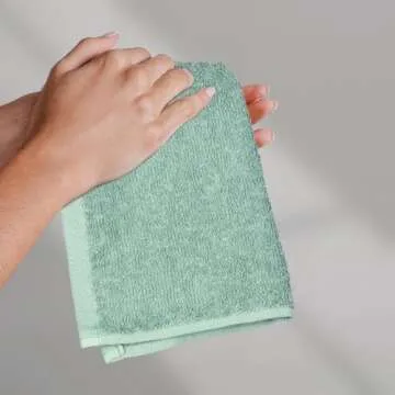 Amazon Basics Washcloth for bathroom, 100% Cotton Extra Absorbent , Fast Drying - salon towels - 24-Pack Seafoam Green, 12 x 12 inches