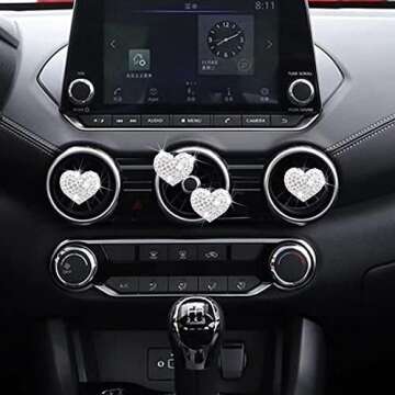 4 Pcs Bling Heart Shaped Air Vent Clips, Crystal Heart Car Air Fresheners Vent Clips Charms Rhinesto...