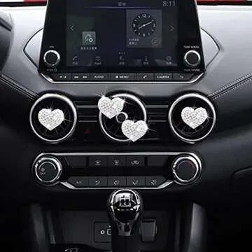 4 Pcs Bling Heart Shaped Air Vent Clips, Crystal Heart Car Air Fresheners Vent Clips Charms Rhinesto...