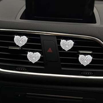 4 Pcs Bling Heart Shaped Air Vent Clips, Crystal Heart Car Air Fresheners Vent Clips Charms Rhinestone Diffuser Vent Clip Heart Car Interior Decoration Cute Car Decor Bling Car Accessories for Women