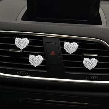 4 Pcs Bling Heart Shaped Air Vent Clips, Crystal Heart Car Air Fresheners Vent Clips Charms Rhinestone Diffuser Vent Clip Heart Car Interior Decoration Cute Car Decor Bling Car Accessories for Women