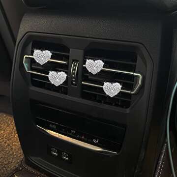 4 Pcs Bling Heart Shaped Air Vent Clips, Crystal Heart Car Air Fresheners Vent Clips Charms Rhinestone Diffuser Vent Clip Heart Car Interior Decoration Cute Car Decor Bling Car Accessories for Women