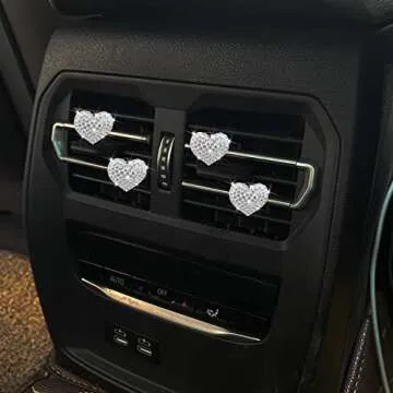 4 Pcs Bling Heart Shaped Air Vent Clips, Crystal Heart Car Air Fresheners Vent Clips Charms Rhinestone Diffuser Vent Clip Heart Car Interior Decoration Cute Car Decor Bling Car Accessories for Women