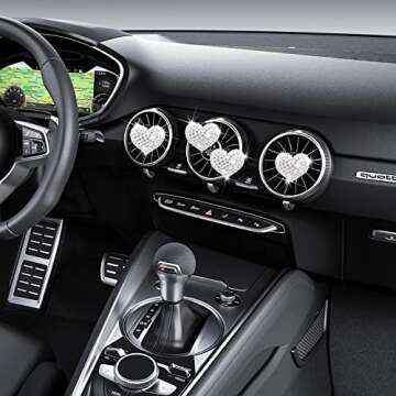 4 Pcs Bling Heart Shaped Air Vent Clips, Crystal Heart Car Air Fresheners Vent Clips Charms Rhinestone Diffuser Vent Clip Heart Car Interior Decoration Cute Car Decor Bling Car Accessories for Women