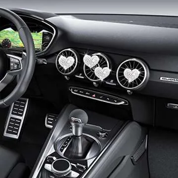 4 Pcs Bling Heart Shaped Air Vent Clips, Crystal Heart Car Air Fresheners Vent Clips Charms Rhinestone Diffuser Vent Clip Heart Car Interior Decoration Cute Car Decor Bling Car Accessories for Women