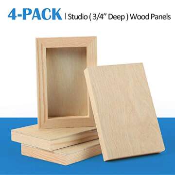 Falling in Art Unfinished Birch Wood Panels Kit for Painting, Wooden Canvas 4 Pack of 4x6’’ Studio 3/4’’ Deep, Cradle Boards for Pouring, Art, Crafts, Burning and More