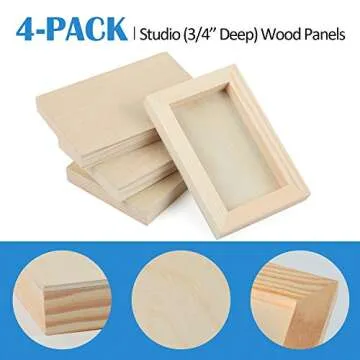 Falling in Art Unfinished Birch Wood Panels Kit for Painting, Wooden Canvas 4 Pack of 4x6’’ Studio 3/4’’ Deep, Cradle Boards for Pouring, Art, Crafts, Burning and More
