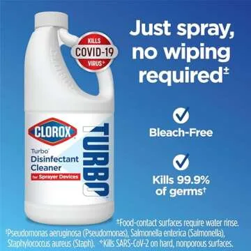 Clorox Turbo Disinfectant Cleaner for Sprayer Devices, Bleach-Free, Kills Cold and Flu Viruses and C...