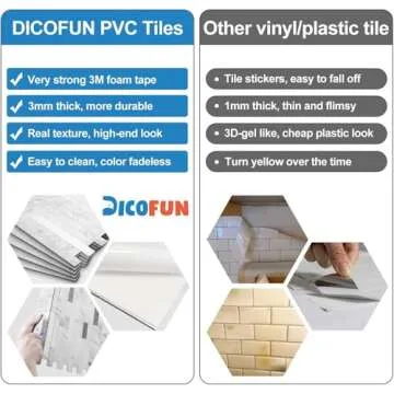 DICOFUN 10-Sheet Peel and Stick Backsplash Tile, Faux White Marble Look PVC Mixed Metal Stick on Backsplash Tiles for Kitchen, 9.4 sq.ft