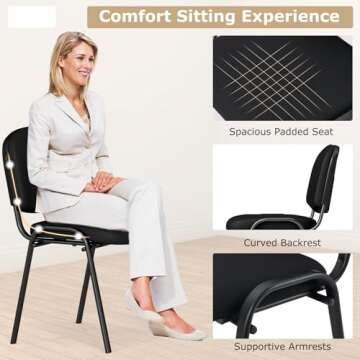 Giantex Set of 5 Conference Chair with Ergonomic Upholstered Seat, Protective Foot Pad, Elegant and Stackable Design for Home & Office, Waiting Room, Guest Room, 5 Pieces Reception Executive Chair Set