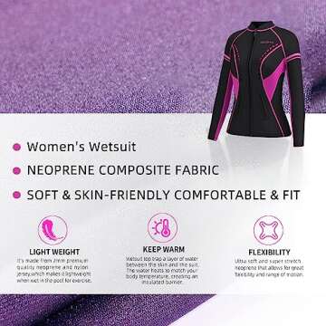 GoldFin Wetsuit Top Women, 2mm Wetsuits Jacket Long Sleeve Neoprene Tops for Water Aerobics Diving S...