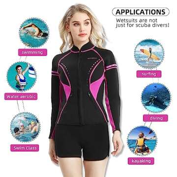 GoldFin Wetsuit Top Women, 2mm Wetsuits Jacket Long Sleeve Neoprene Tops for Water Aerobics Diving Surfing Swimming