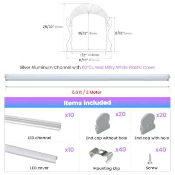 Muzata 10Pack 6.6FT/2M Excellent Spotless LED Channel with Thicker Milky White Cover No Hot Spots Sl...