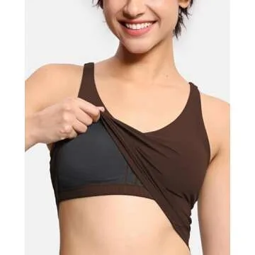 Women’s Longline Sports Bra Wirefree Padded Medium Support Yoga Bras Gym Running Workout Tank Tops Brown