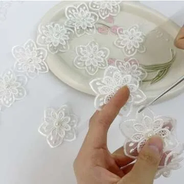 Simpless 3Yards White Flower Lace Pearl Trim,Embroidered Sewing Lace Applique for DIY Sewing Crafts Wedding Dress Home décor