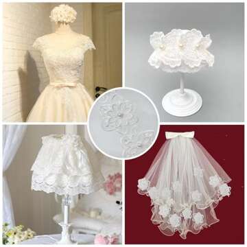 Simpless 3Yards White Flower Lace Pearl Trim,Embroidered Sewing Lace Applique for DIY Sewing Crafts Wedding Dress Home décor