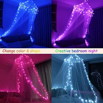 Obrecis Bed Canopy with LED Star Lights, Princess Canopy Bed Curtain with 18 Colors Changing String ...