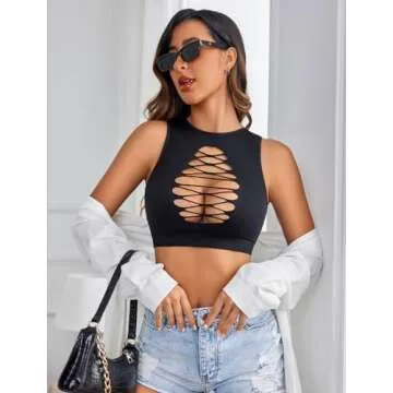 Avidlove Women's Fishnet Top Sexy Cut Out Crop Short Hollow Out Cropped Tank Top(S M L) Black