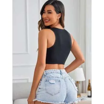 Avidlove Women's Fishnet Top Sexy Cut Out Crop Short Hollow Out Cropped Tank Top(S M L) Black