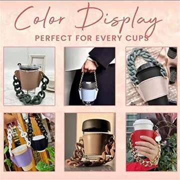 Luxury Leather Drinks Handled Sleeve Holder, Reusable Travel Coffee Cup Holder, Detachable Metal Chain Cup Holder, Portable Cup Holder Insulated Beverage Cup Holder (Gold)