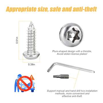 Enhance Vehicle Security with License Plate Screws Kits - Stainless Steel Bolts with Anti-Rattle Foa...