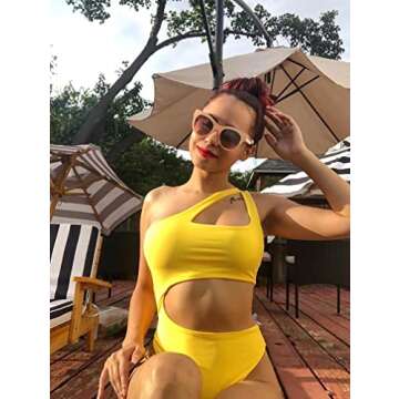 BEAGIMEG Women's Sexy One Shoulder Bathing Suit Cut Out One Piece Swimsuit Yellow